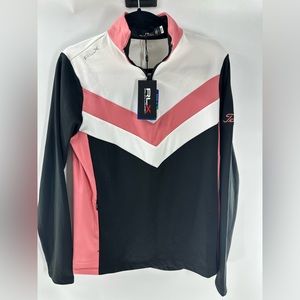 Rlx polo- pink, white and black- quarter zip Chevron stripe